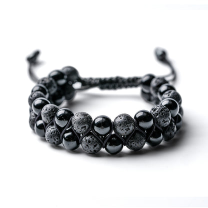 Energy and Protection - Black Agate Volcanic Stone Double Wrap