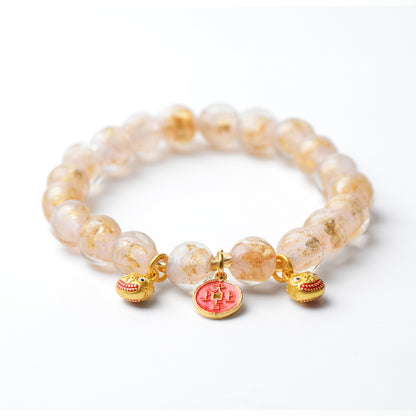 Prosperity and Protection: Gold Foil Incense Ash Bracelet with Pixiu Charm