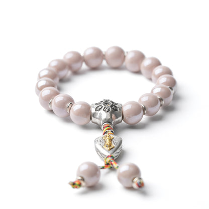 Love and Luck – Pink Porcelain Bracelet with Tibetan Vajra