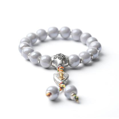 Spiritual Clarity and Fortune Blessing – Grey Porcelain Bracelet with Tibetan Vajra
