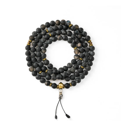 River Tranquility Mala: 108-Bead Necklace with Tibetan Clasp