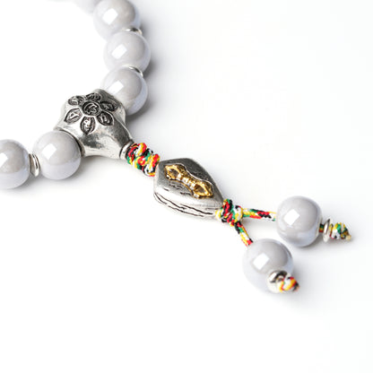 Spiritual Clarity and Fortune Blessing – Grey Porcelain Bracelet with Tibetan Vajra