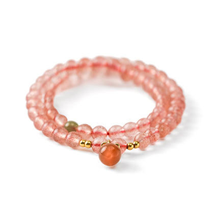 Love and Spiritual Protection - Strawberry Quartz Double Wrap Bracelet